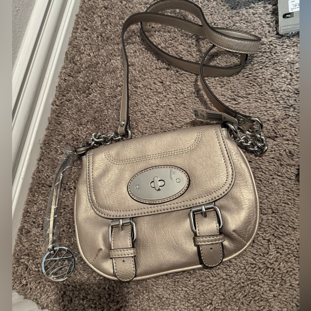 Metallic Crossbody Saddle Bag with Chain Strap new with tags